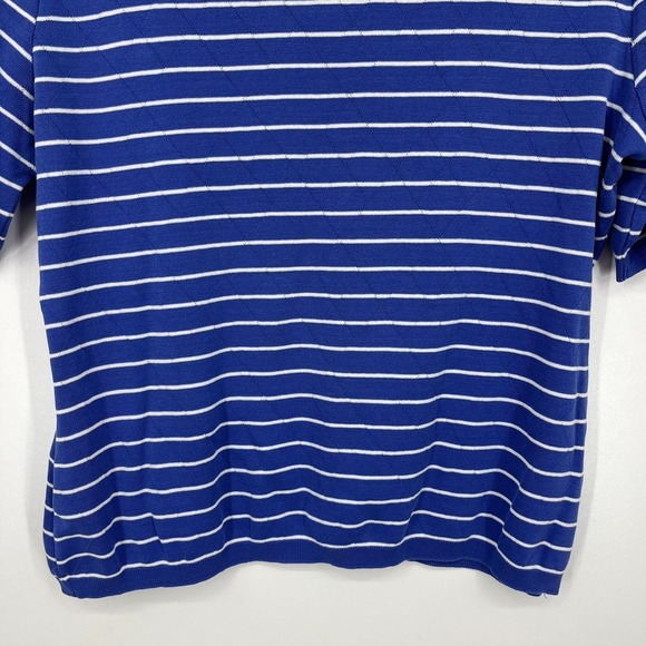Escada Shirt Women's Size XL Blue Striped Short Sleeve Cotton Round Neck - Picture 7 of 9
